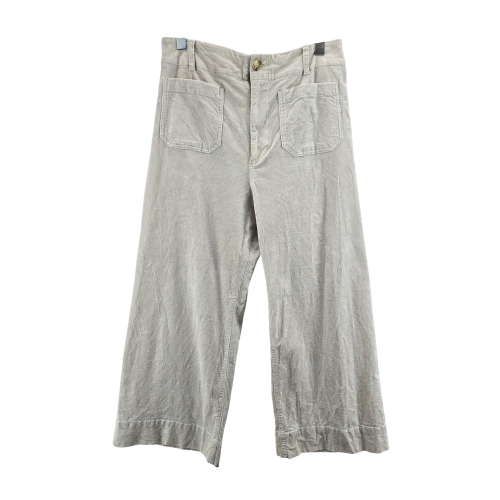 Maeve Anthropologie The Colette Corduroy Wide Leg Crop Pants Cream Ivory Size 32